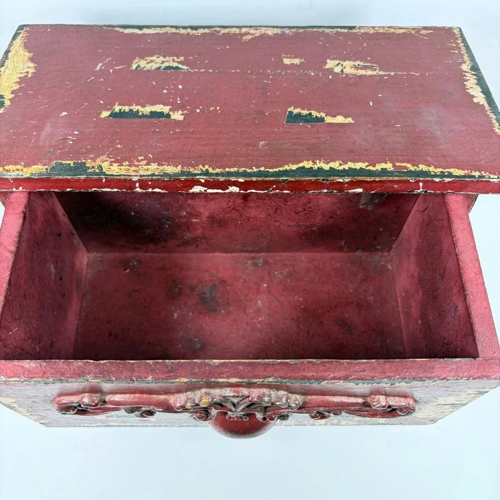 Distressed Red Wooden Mini Desktop Drawers Tabletop Organizer Chest Hobby Lobby